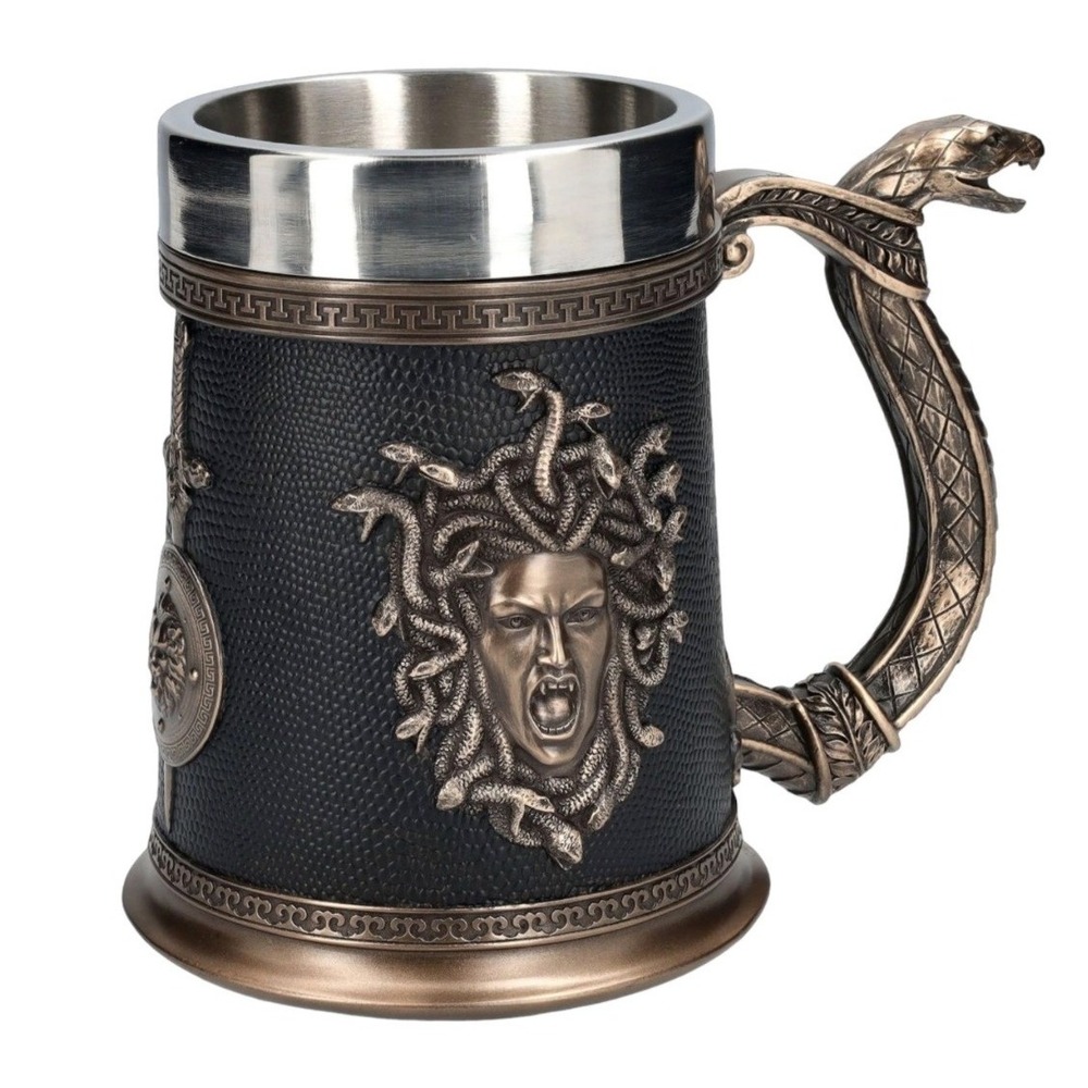Veronese Design Medusa Gorgon Snake Handle Beer Stein Tankard‎ Bronze Finish 6in